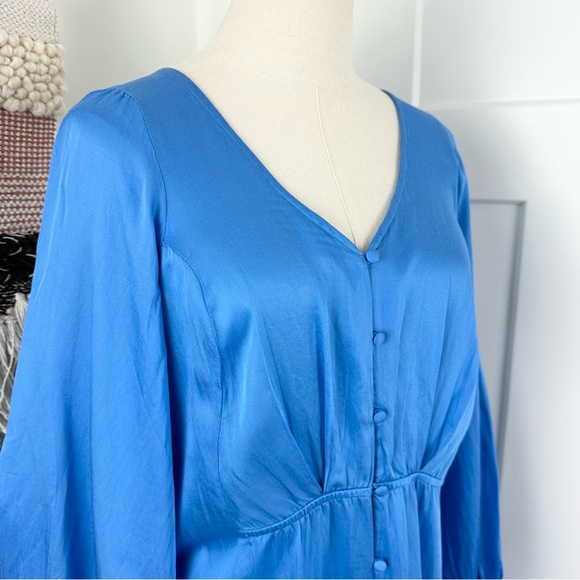Free People Later Days Strappy Satin Midi Button Front  Dress Blue Size 10 - Picture 5 of 12